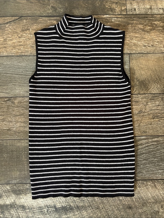 twik Tops - twik Black & White Striped Sleeveless Mock Neck Tank